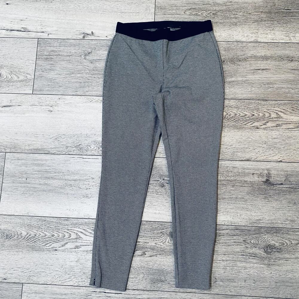 Talbots Pants Womens 8 Black White Houndstooth Pull On Ankle Slim Stretch Work